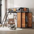 Black Twin Metal Wood Loft Bed with L-shape Desk