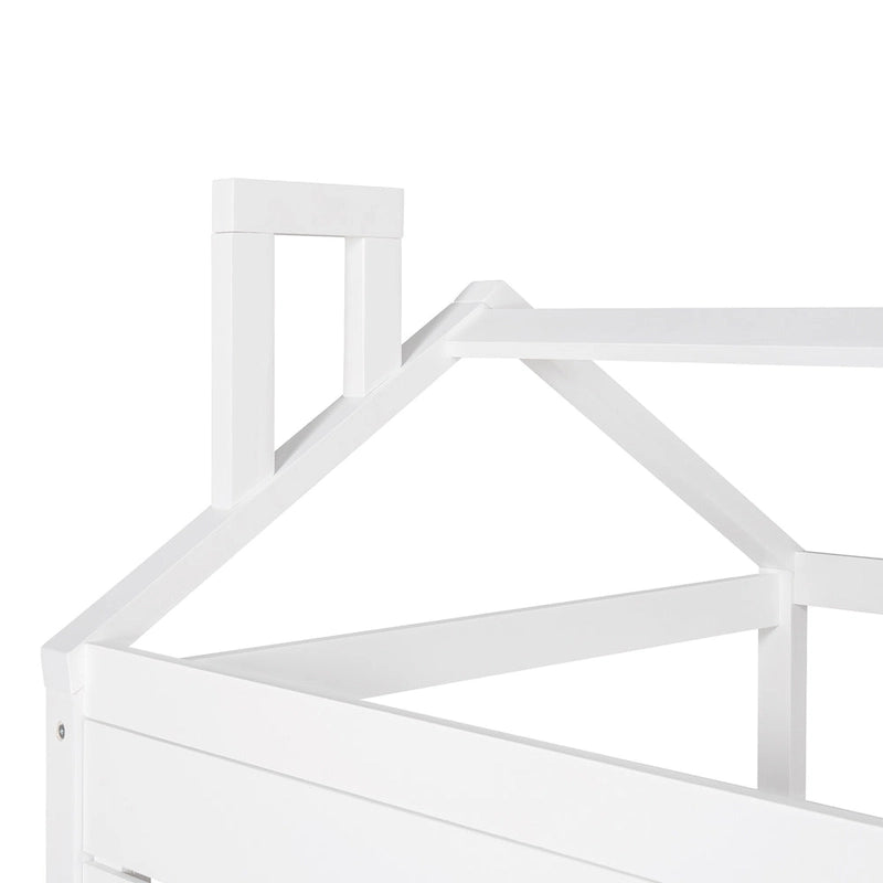 Twin Pine House Bed with Trundle, Guardrail, and Window