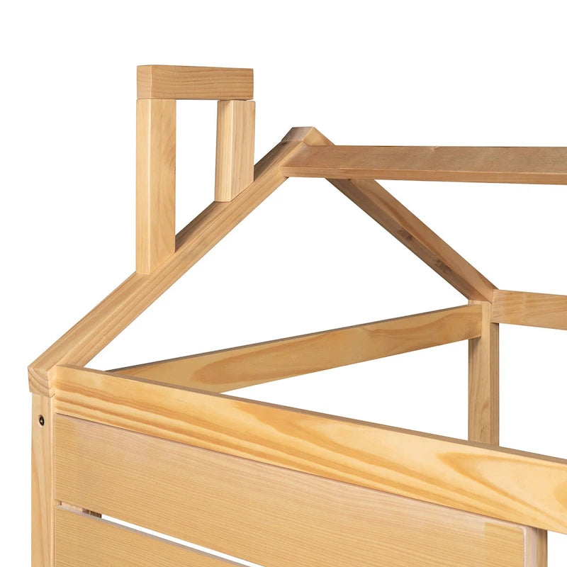 Twin Pine House Bed with Trundle, Guardrail, and Window