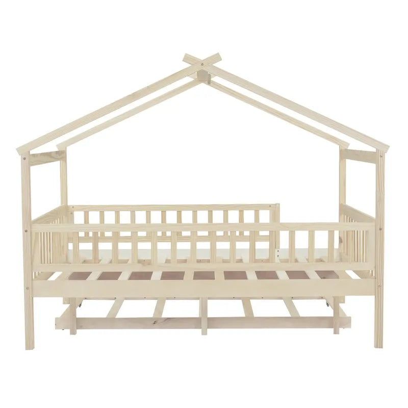 Full Pine House Bed with Twin Trundle