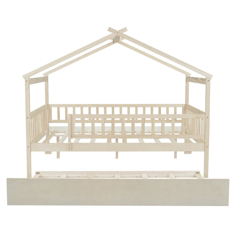 Full Pine House Bed with Twin Trundle
