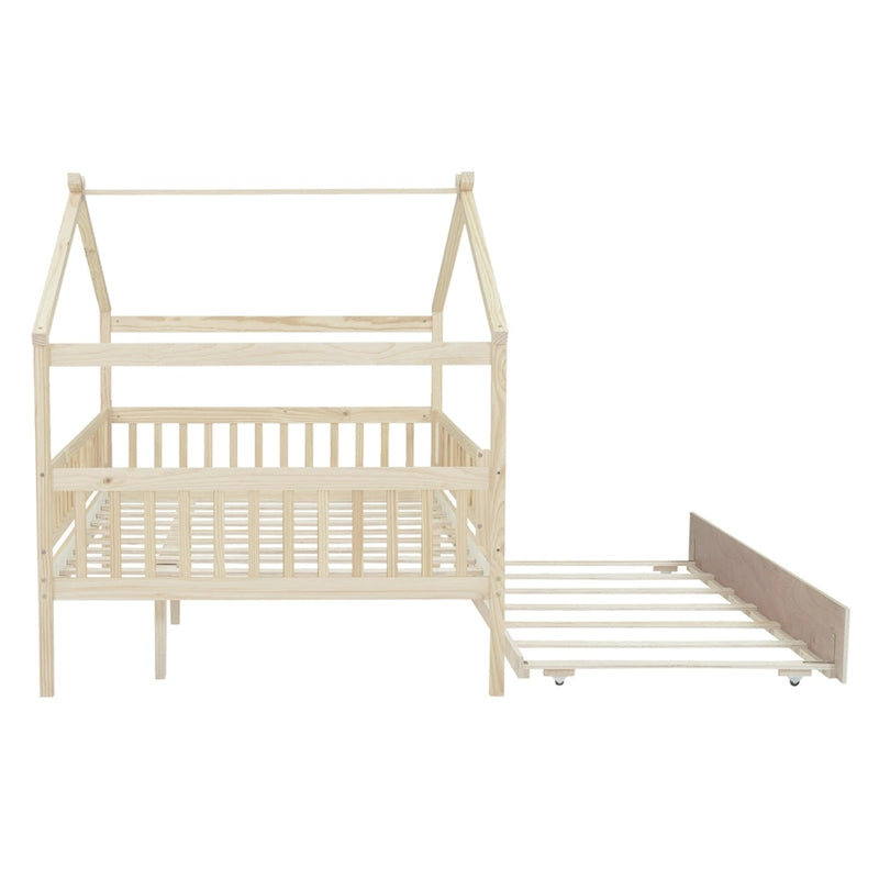 Full Pine House Bed with Twin Trundle