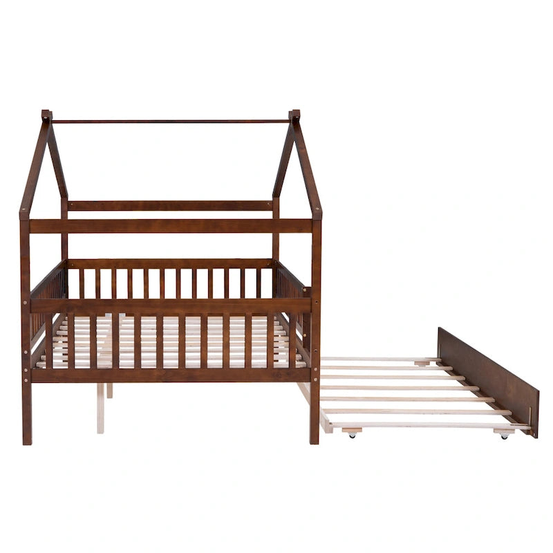 Full Pine House Bed with Twin Trundle