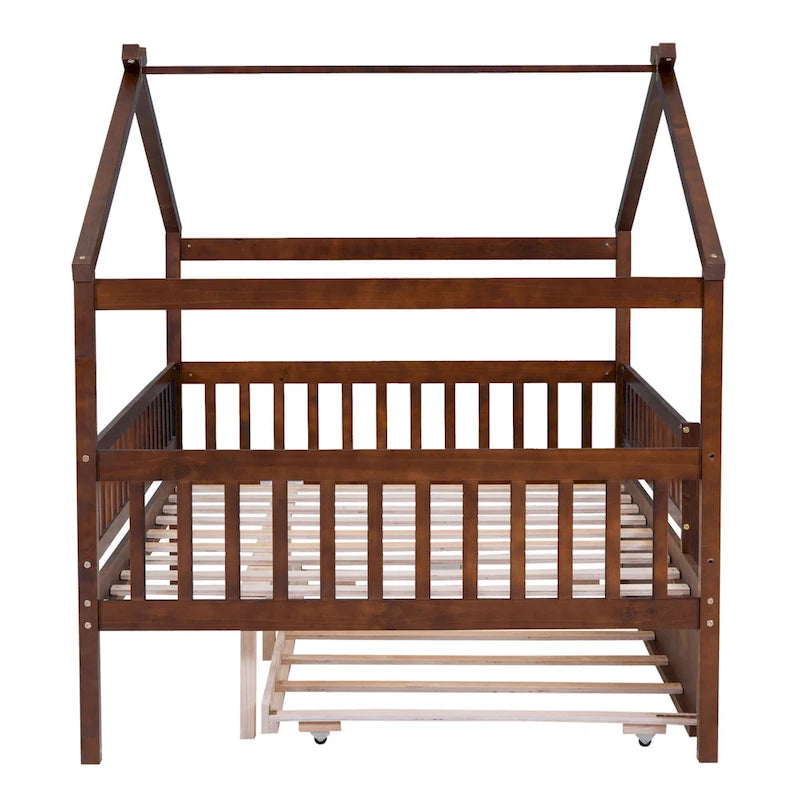 Full Pine House Bed with Twin Trundle