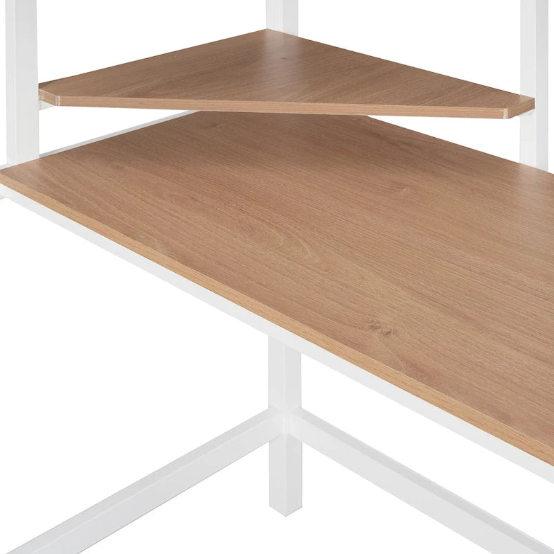 White Twin Size Metal Loft Bed with Desk, Ladder & Shelf