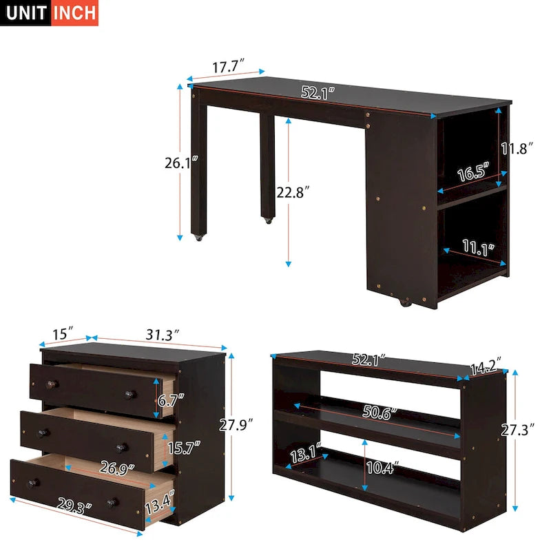 Full Pine Multifunctional Loft Bed with Movable Desk