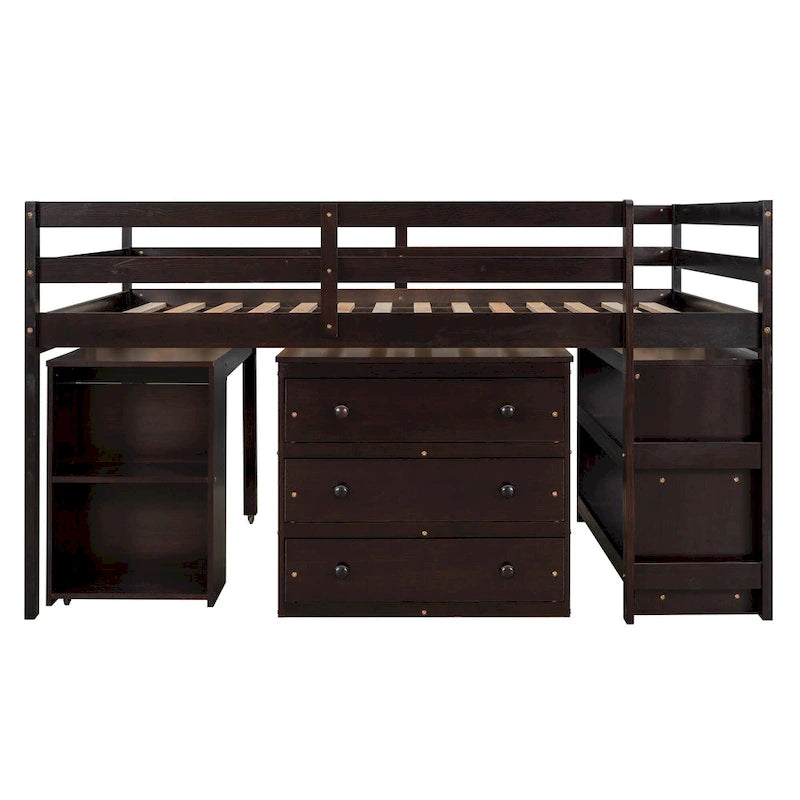 Full Pine Multifunctional Loft Bed with Movable Desk