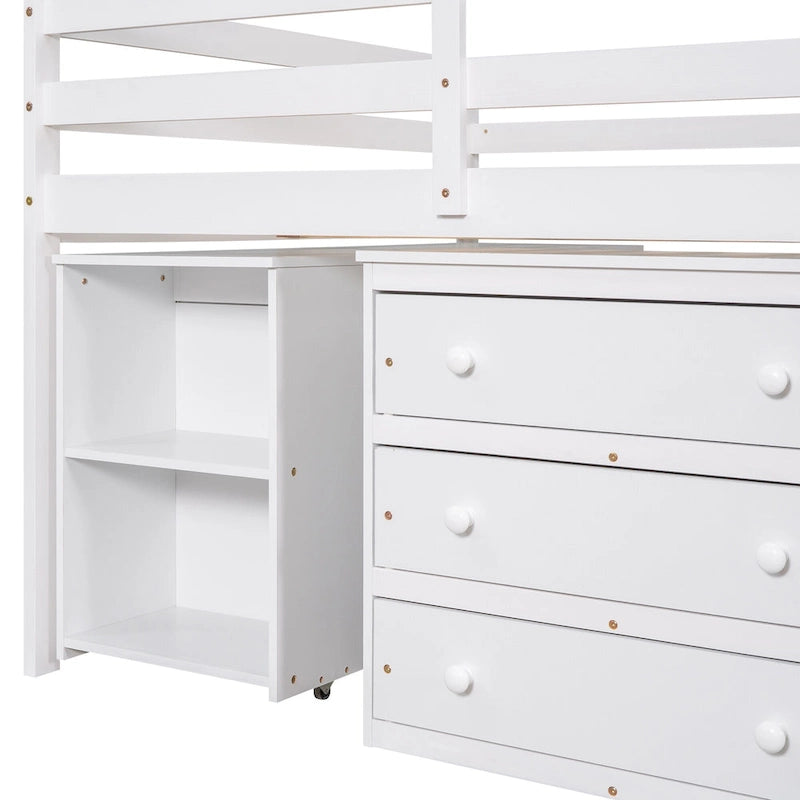 Full Pine Multifunctional Loft Bed with Movable Desk