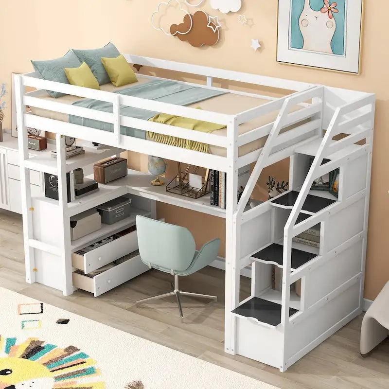 Twin Pine Loft Bed with Desk and Storage