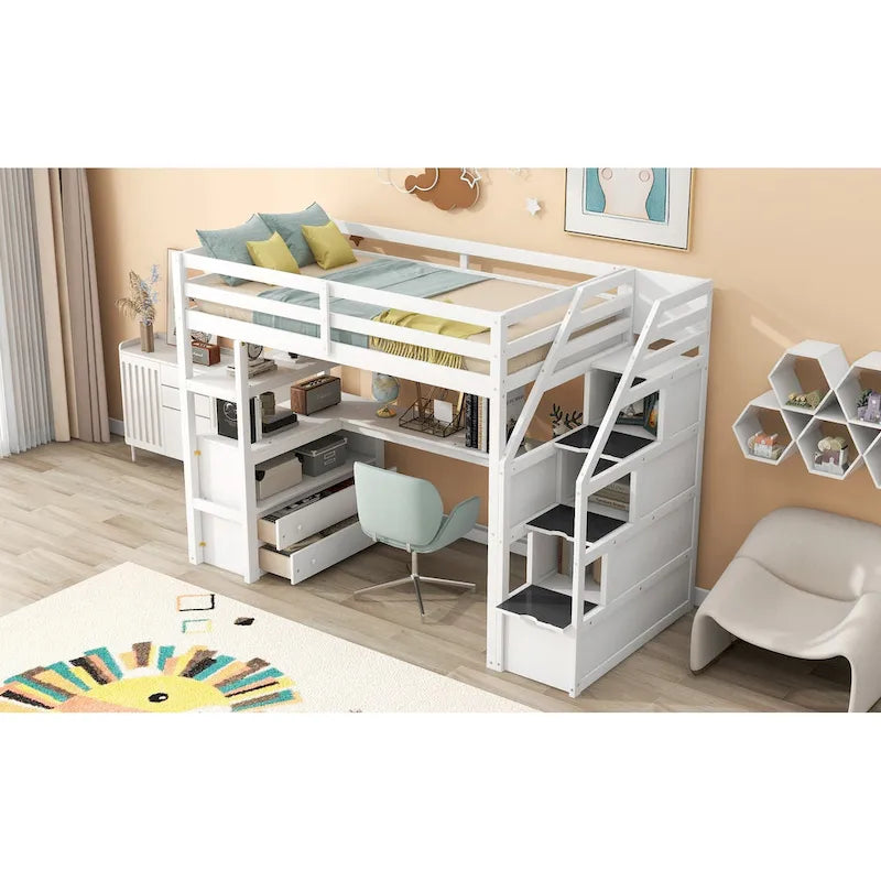 Twin Pine Loft Bed with Desk and Storage