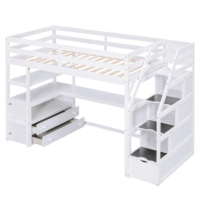 Twin Pine Loft Bed with Desk and Storage