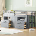 Gray Twin Solid Wood Loft Bed with Drawers & Cabinet
