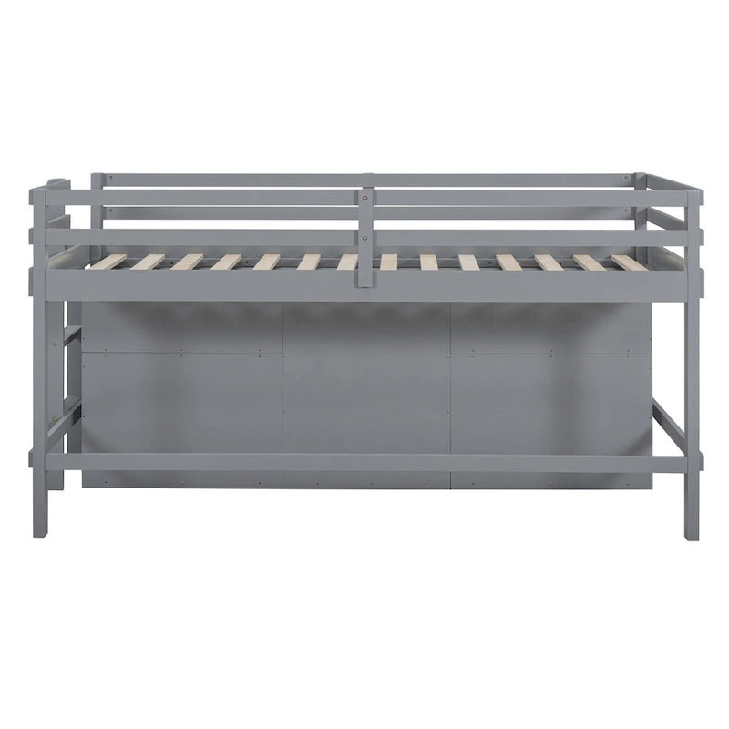 Gray Twin Solid Wood Loft Bed with Drawers & Cabinet