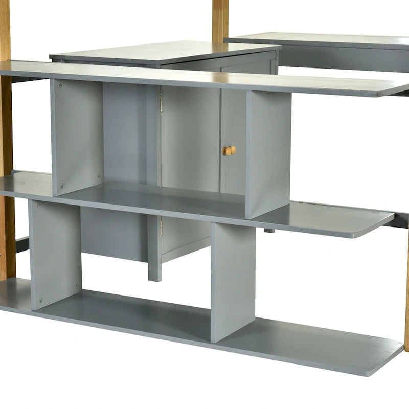 Gray Twin Size Solid Wood Loft Bed with Built-in Storage and Foldable Desk