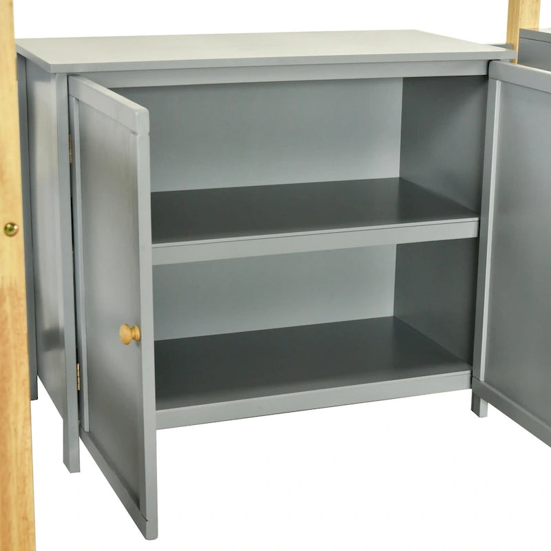 Gray Twin Size Solid Wood Loft Bed with Built-in Storage and Foldable Desk