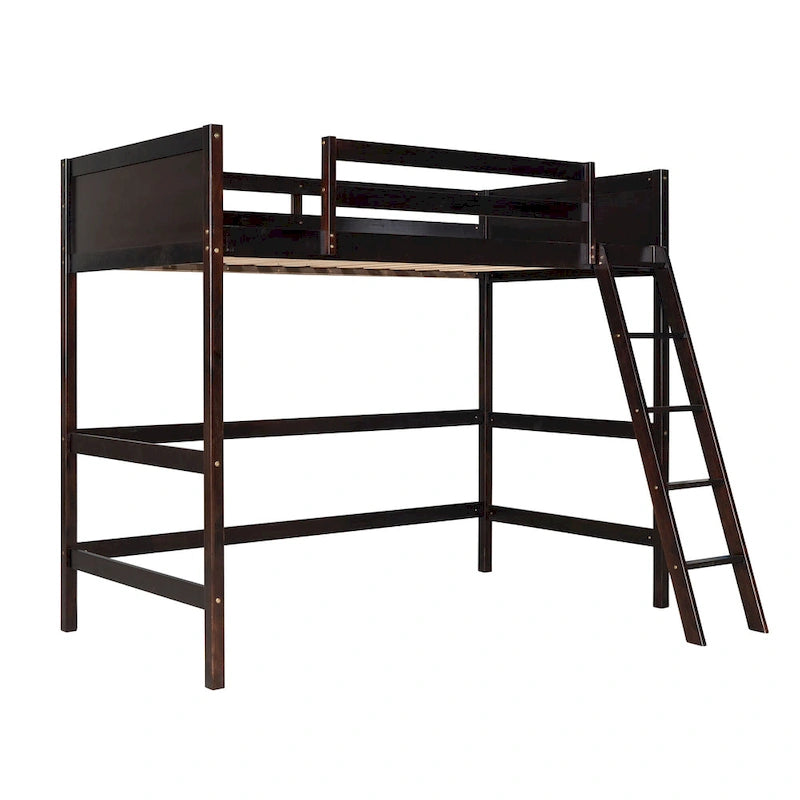 Twin Solid Wood Loft Bed with Ladder & Fence