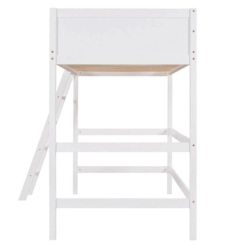 Twin Solid Wood Loft Bed with Ladder & Fence