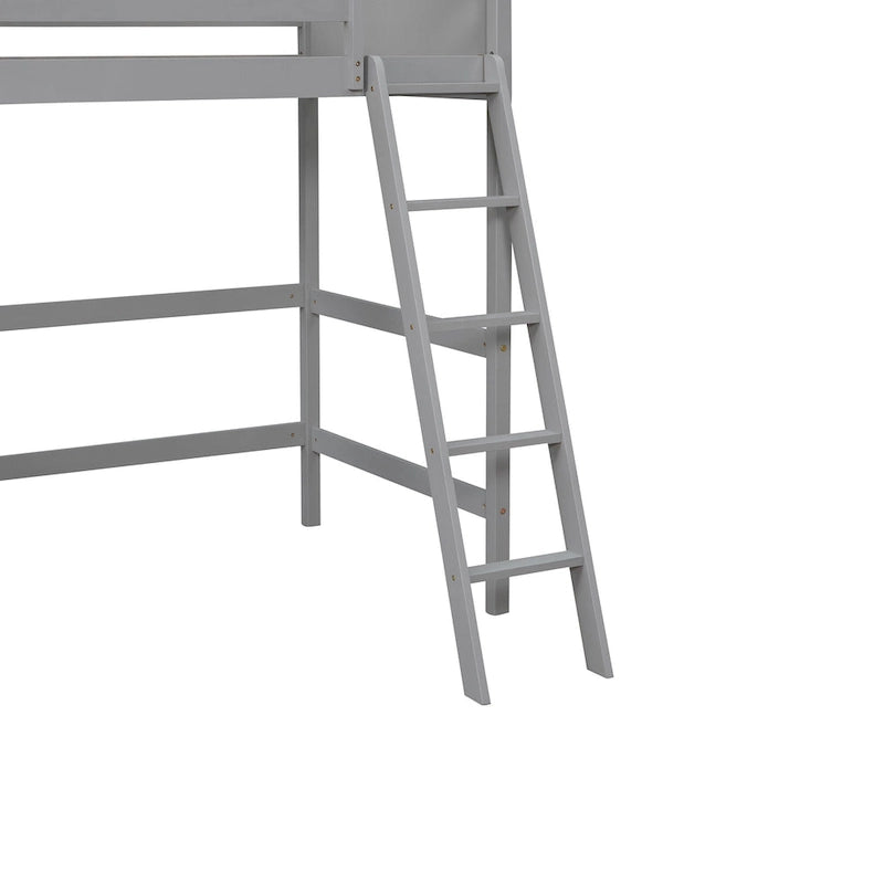 Twin Solid Wood Loft Bed with Ladder & Fence