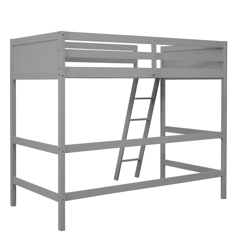 Twin Solid Wood Loft Bed with Ladder & Fence