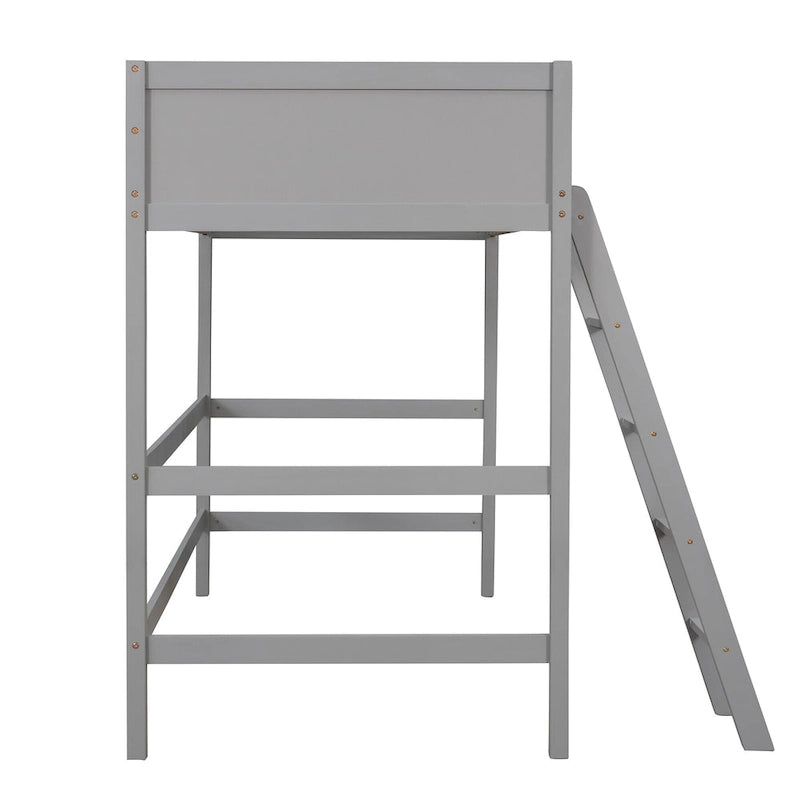 Twin Solid Wood Loft Bed with Ladder & Fence
