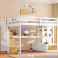Full Size Solid Wood Loft Bed with Desk, Shelves, and Drawers