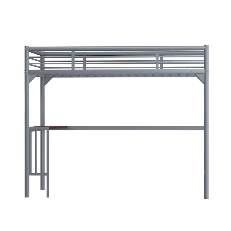 Twin Size Metal Loft Bed with Desk, Ladder, and Guardrails
