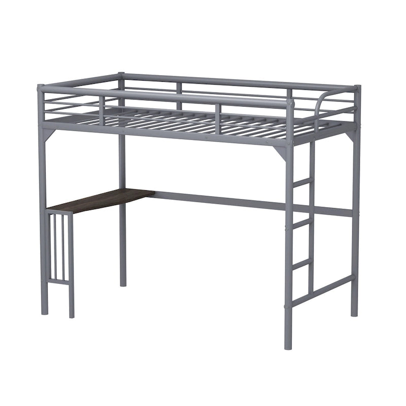 Twin Size Metal Loft Bed with Desk, Ladder, and Guardrails