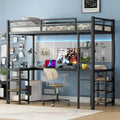 Twin XL Size Metal Loft Bed with Desk, Shelves, Ladder, and Guardrails