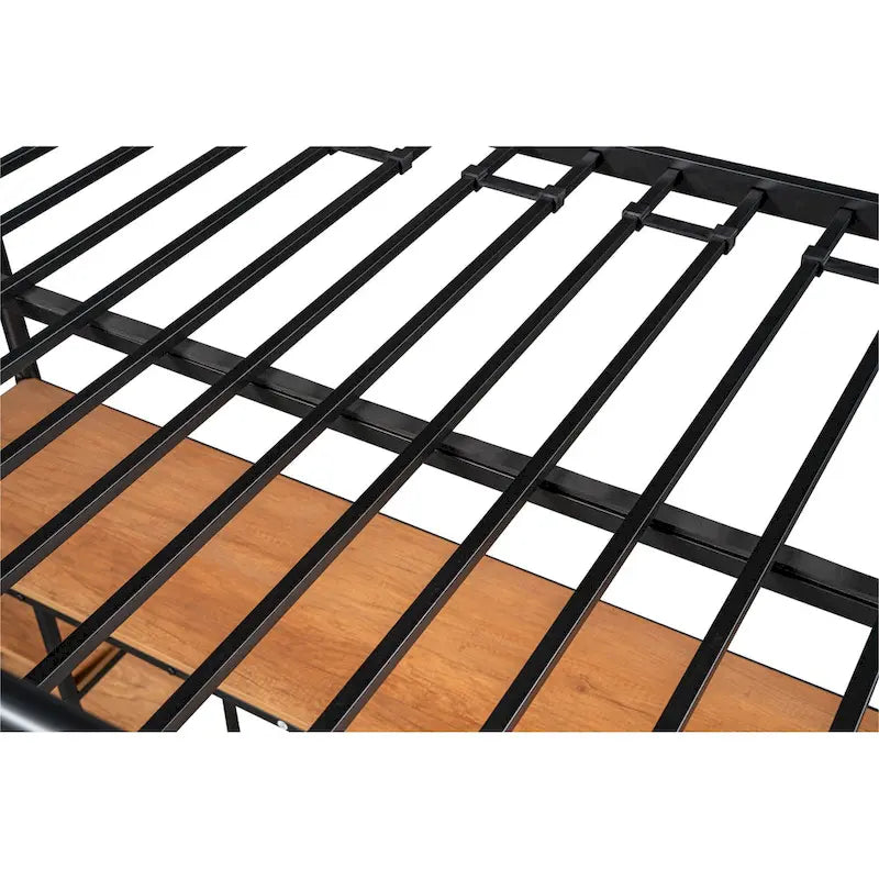 Twin Metal Loft Bed with Table & Shelves