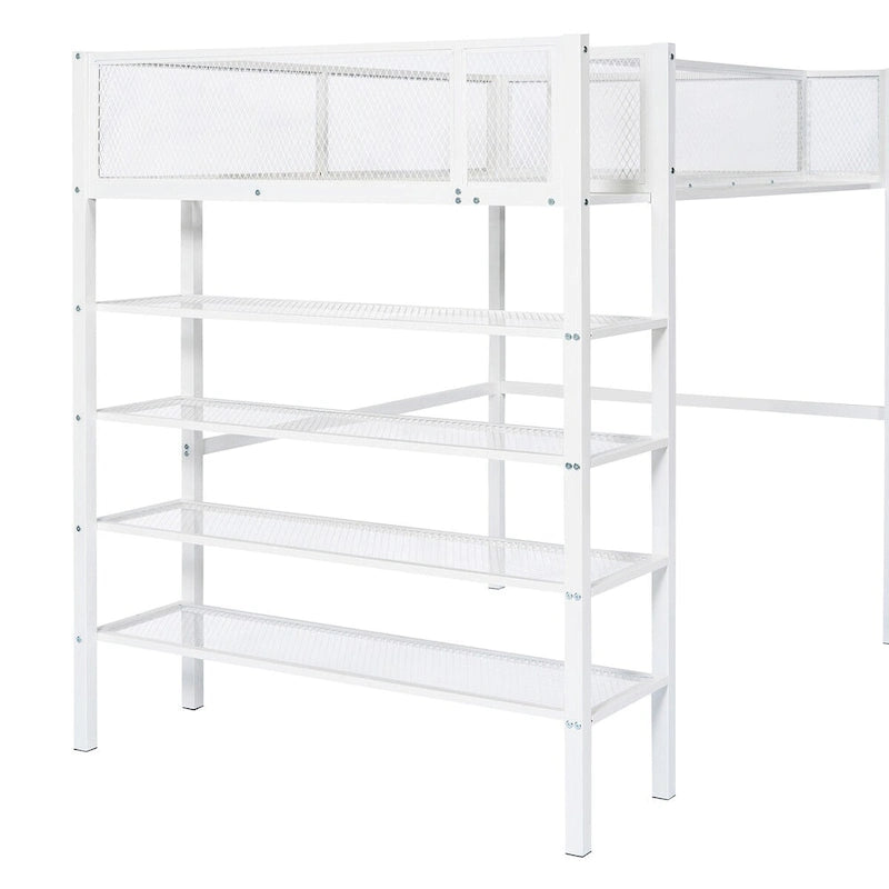 White Modern Style Twin Size Multi-functional Loft Bed with Storage