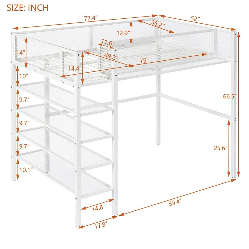 White Modern Style Twin Size Multi-functional Loft Bed with Storage